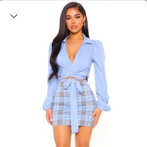 Fashion Nova Nothing Like This Love Wrap Top (Blue)